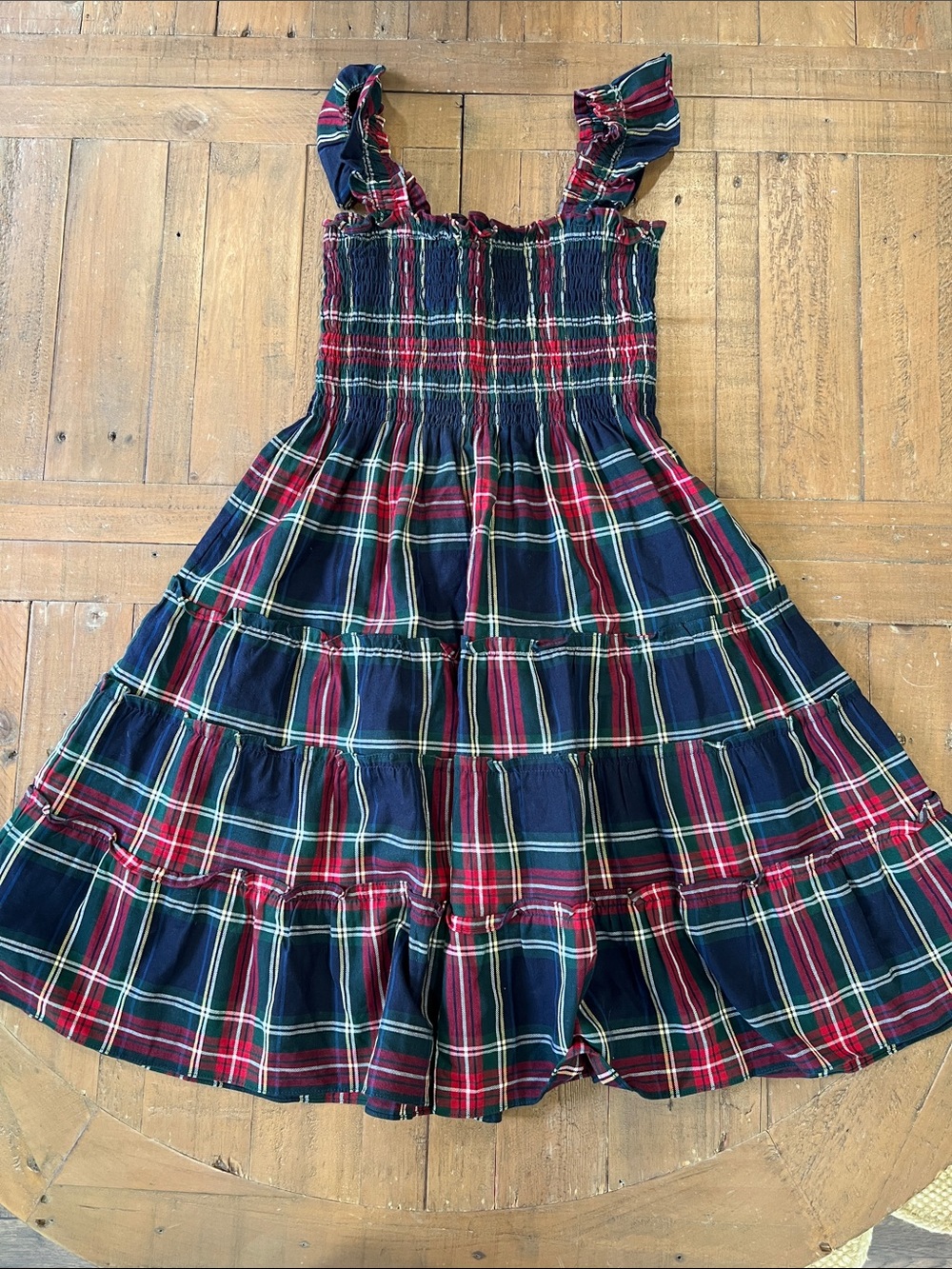 The hill house nap dress tartan plaid smocked ruffled shoulder 11-12 years